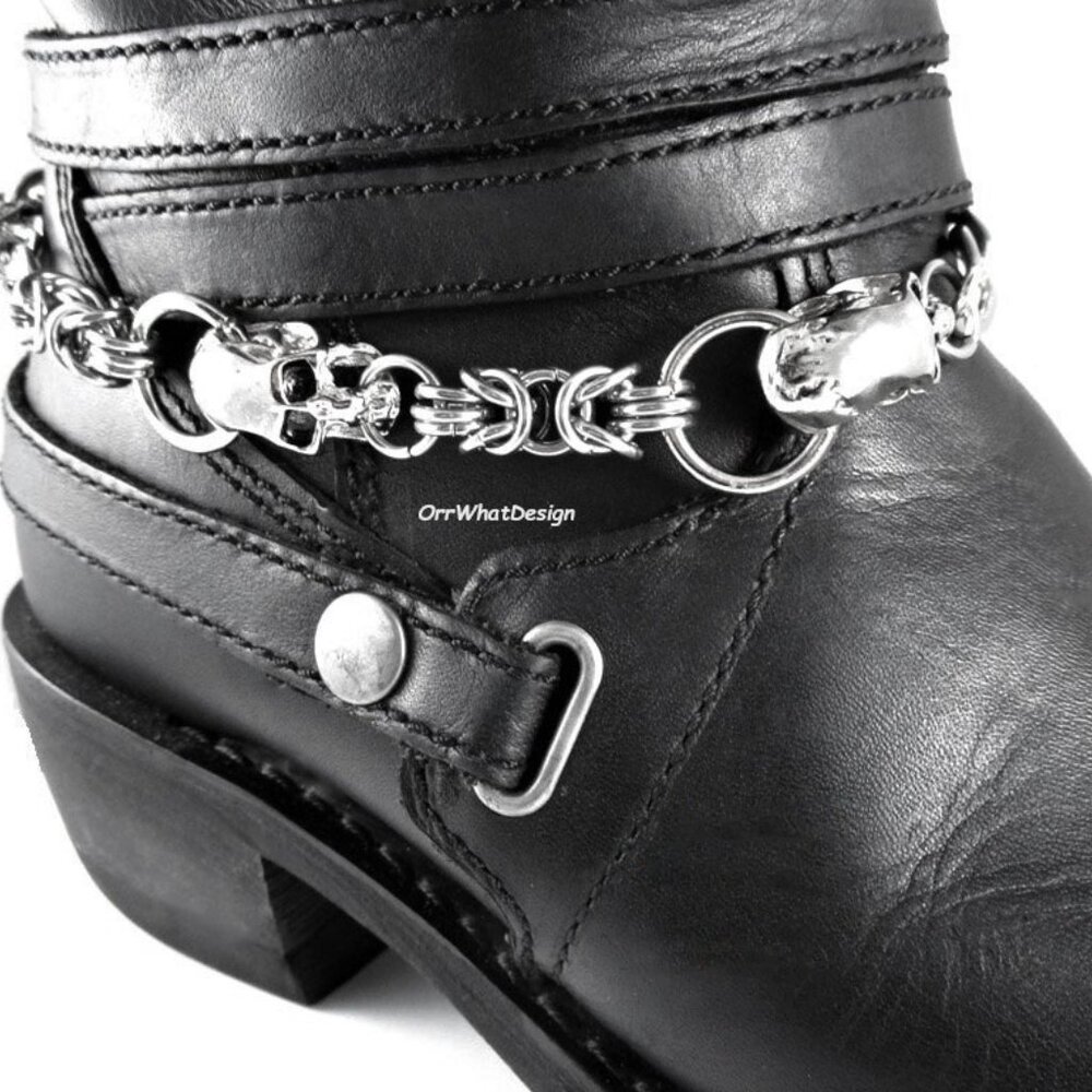Skulls Boot Chain Chainmail Links Jewelry Unisex Goth Rocker Spooky Dead Gift